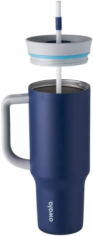 Owala Stainless Steel Triple Layer Insulated Travel Tumbler with Spill Resistant Lid, Straw, and Carry Handle, BPA Free, 40 oz, Dark Blue (Saltwater Starfish)