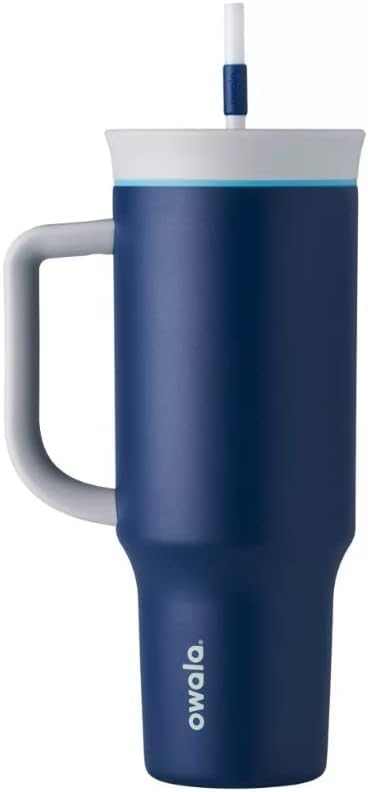 Owala Stainless Steel Triple Layer Insulated Travel Tumbler with Spill Resistant Lid, Straw, and Carry Handle, BPA Free, 40 oz, Dark Blue (Saltwater Starfish)