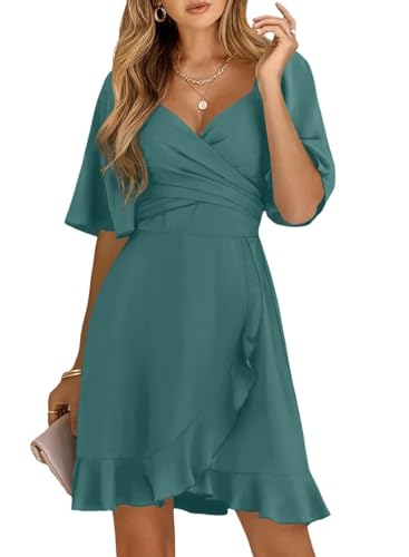 Womens Summer Wrap V Neck Short Sleeve Dress