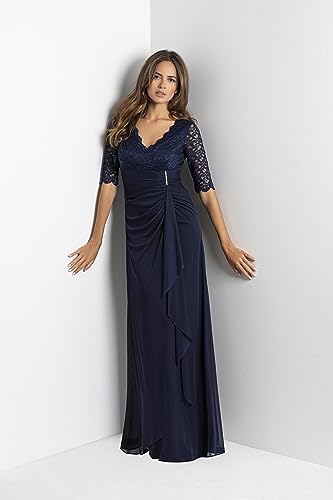 Women's Long Sleeve V-Neck Lace and Sheer Matte Jersey Gown