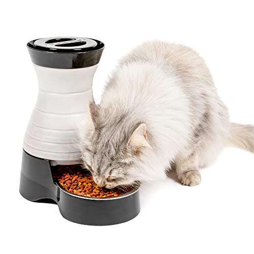 PetSafe Healthy Pet Food Station - Small, 2 lb Kibble Capacity - Gravity Pet Feeder Dry Food Dispenser - Automatic Cat Feeder or Small Dog Feeder - Removable Stainless Steel Bowl Included