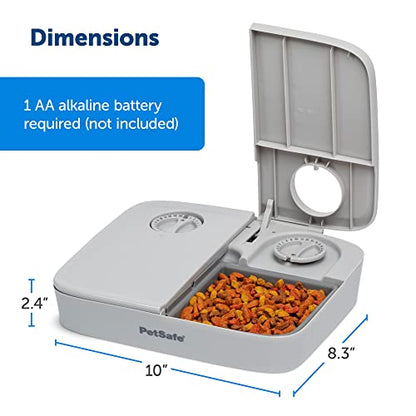 PetSafe Analog 2 Meal Programmable Pet Feeder, Automatic Dog and Cat Feeder - Dry or Semi-Moist Pet Food Dispenser, Slow Feed Portion Control (3 Cup/16 Ounce Total Capacity), Tamper-Resistant Design