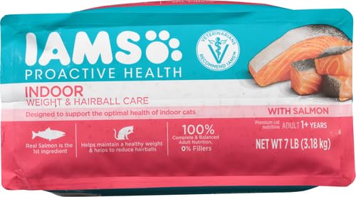 IAMS Proactive Health Adult Indoor Weight & Hairball Care Dry Cat Food with Salmon, 7 lb. Bag