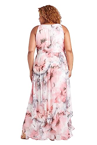 Women's Long Halter Sheer Printed Chiffon Floral Maxi Dress, Pink