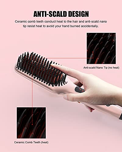 Mega Wise Hair Straightening Comb for All Hair Types with Nano Heating Teeth, Double Anion Technology, MCH 20s Fast Heating & 60-Minute Auto Shut-Off - Gifts for Women