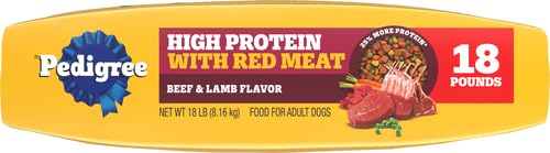 High Protein Adult Dry Dog Food Beef and Lamb Flavor Dog Kibble, 18 lb. Bag