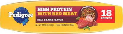 High Protein Adult Dry Dog Food Beef and Lamb Flavor Dog Kibble, 18 lb. Bag