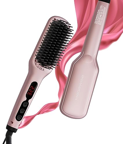 Mega Wise Hair Straightening Comb for All Hair Types with Nano Heating Teeth, Double Anion Technology, MCH 20s Fast Heating & 60-Minute Auto Shut-Off - Gifts for Women