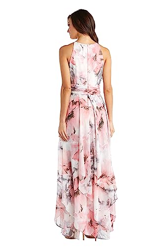 Women's Long Halter Sheer Printed Chiffon Floral Maxi Dress, Pink