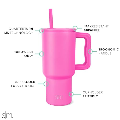 Simple Modern 30 oz Tumbler with Handle and Straw Lid | Insulated Cup Reusable Stainless Steel Water Bottle Travel Mug Cupholder Friendly | Gifts for Women Him Her | Trek Collection | Raspberry Vibes