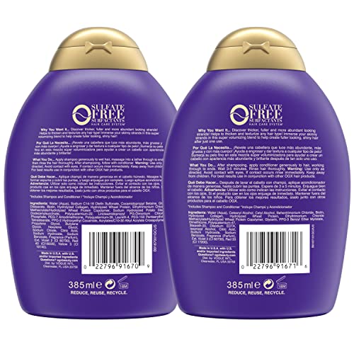 OGX Thick & Full + Biotin & Collagen Shampoo & Conditioner Set, (packaging may vary), Purple, 13 Fl Oz (Pack of 2)