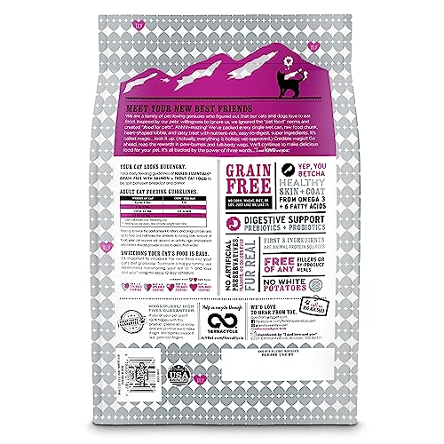 Dry Cat Food - Salmon + Trout - Grain Free, Real Meat, No Fillers, Prebiotics + Probiotics, 11lb Bag