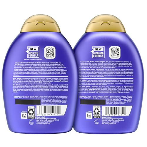 OGX Thick & Full + Biotin & Collagen Shampoo & Conditioner Set, (packaging may vary), Purple, 13 Fl Oz (Pack of 2)