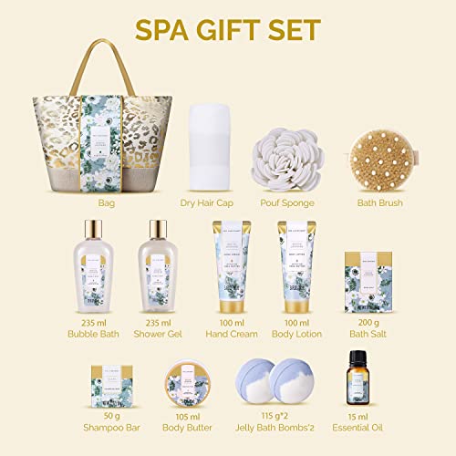 Spa Gift Baskets for Women - Spa Luxetique Gift Set for Women, 15pcs Luxury Relaxing Spa Kit with Bath Bombs, Hand Cream and Tote Bag, Birthday Gifts for Women, Valentines Day Spa Gifts for Women