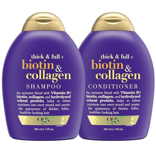 OGX Thick & Full + Biotin & Collagen Shampoo & Conditioner Set, (packaging may vary), Purple, 13 Fl Oz (Pack of 2)