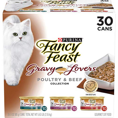 Purina Fancy Feast Gravy Lovers Poultry and Beef Gourmet Wet Cat Food Variety Pack - (Pack of 30) 3 oz. Cans