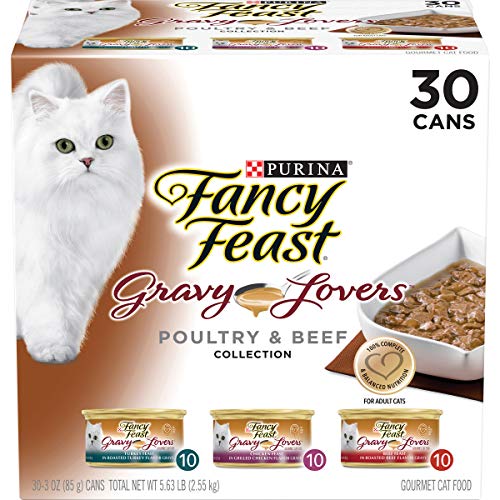 Purina Fancy Feast Gravy Lovers Poultry and Beef Gourmet Wet Cat Food Variety Pack - (Pack of 30) 3 oz. Cans