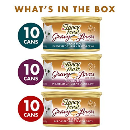 Purina Fancy Feast Gravy Lovers Poultry and Beef Gourmet Wet Cat Food Variety Pack - (Pack of 30) 3 oz. Cans