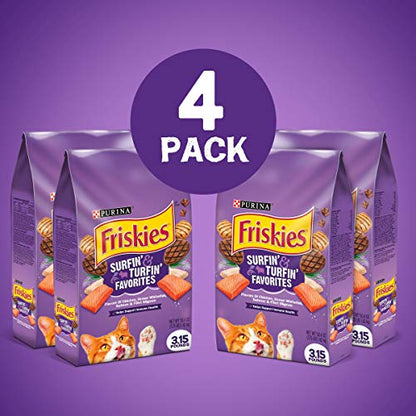 Purina Friskies Dry Cat Food, Surfin' & Turfin' Favorites - (Pack of 4) 3.15 lb. Bags