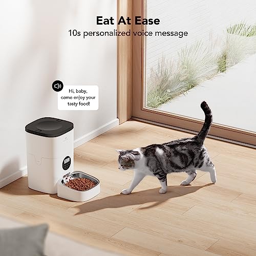 PETLIBRO Automatic Cat Feeder, Automatic Cat Food Dispenser with Timer Interactive Voice Recorder, Auto Cat Feeder with 1-4 Meals Control Dry Food, White Opaque