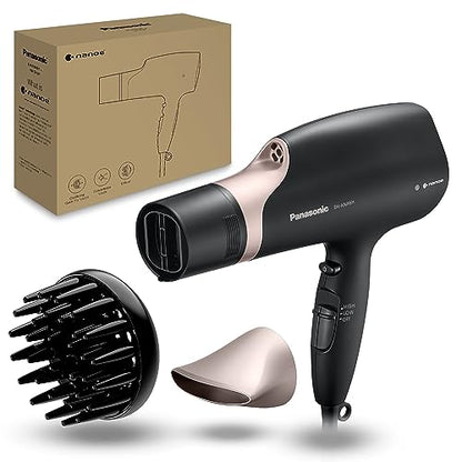 Panasonic Nanoe Salon Hair Dryer with Quick-Dry Oscillating Nozzle, Diffuser Attachment for Curly, Wavy Hair, 3-Speed Heat Setting for Easy Styling & Healthy Hair, EH-ANA6HN (Black/Pink Gold)