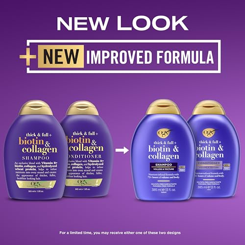 OGX Thick & Full + Biotin & Collagen Shampoo & Conditioner Set, (packaging may vary), Purple, 13 Fl Oz (Pack of 2)