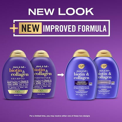 OGX Thick & Full + Biotin & Collagen Shampoo & Conditioner Set, (packaging may vary), Purple, 13 Fl Oz (Pack of 2)