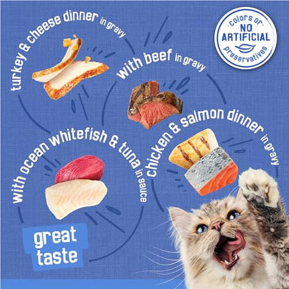 Wet Cat Food Variety Pack, Shreds Beef, Turkey, Whitefish, and Chicken & Salmon - (Pack of 40) 5.5 oz. Cans