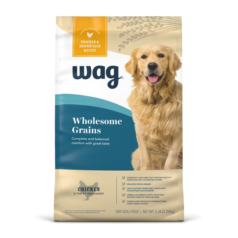 Amazon Brand – Wag Dry Dog Food, Chicken and Brown Rice, 5 lb Bag (Pack of 1)