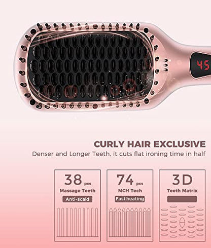 Mega Wise Hair Straightening Comb for All Hair Types with Nano Heating Teeth, Double Anion Technology, MCH 20s Fast Heating & 60-Minute Auto Shut-Off - Gifts for Women