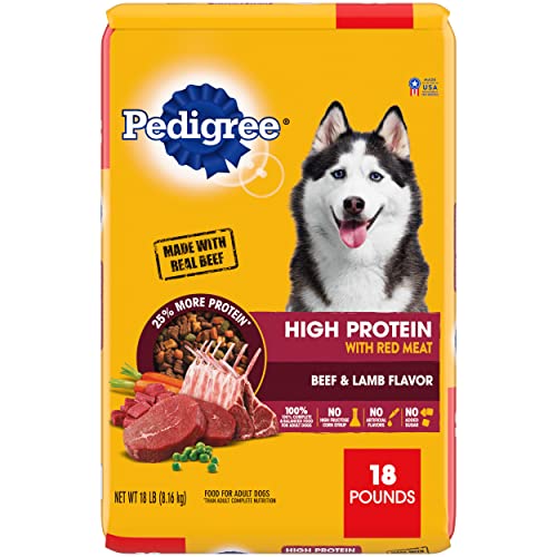 High Protein Adult Dry Dog Food Beef and Lamb Flavor Dog Kibble, 18 lb. Bag