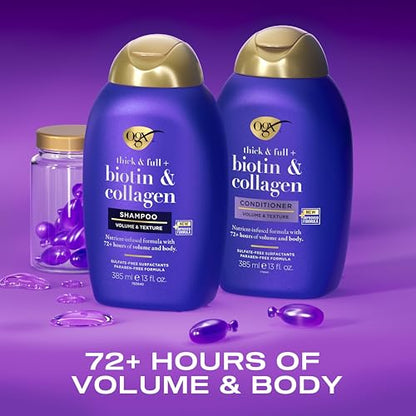 OGX Thick & Full + Biotin & Collagen Shampoo & Conditioner Set, (packaging may vary), Purple, 13 Fl Oz (Pack of 2)