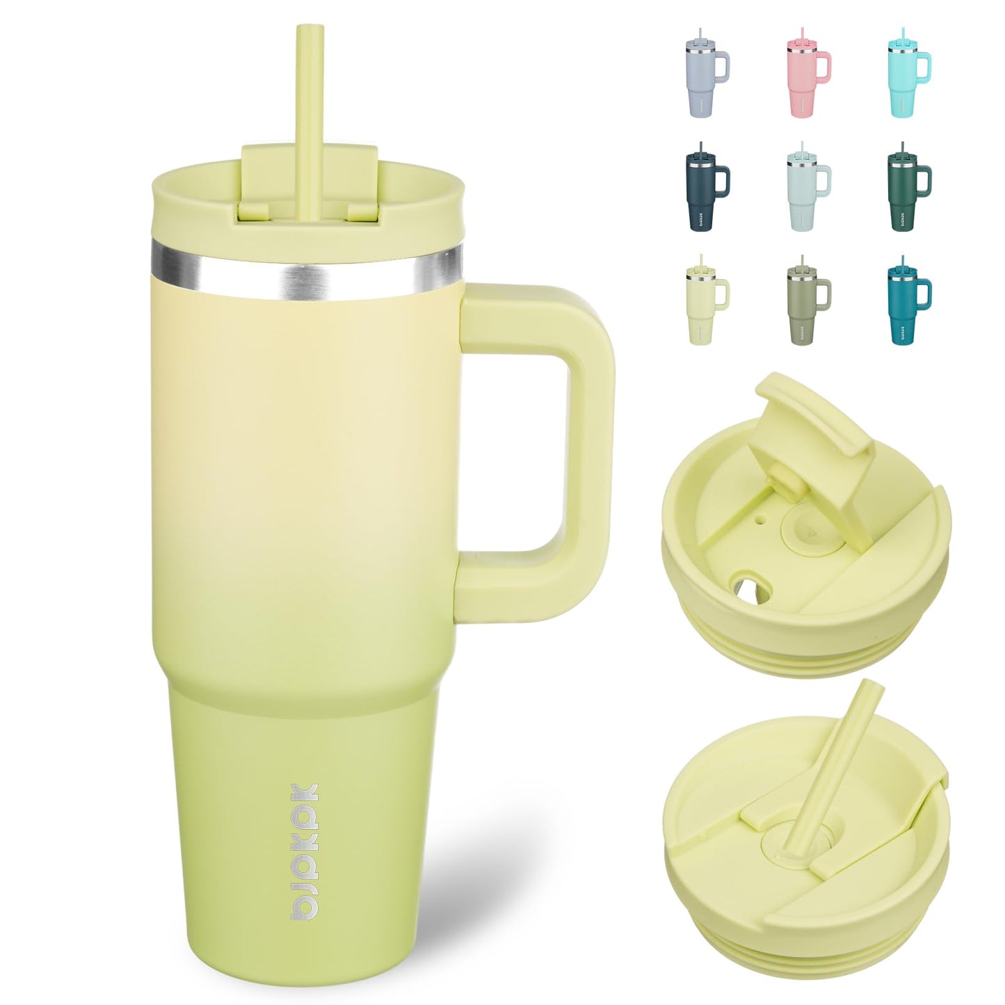 Tumbler With Handle Insulated Tumblers With Lid And Straw Stainless Steel Thermal Cup,Lime