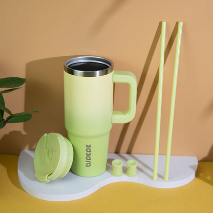 Tumbler With Handle Insulated Tumblers With Lid And Straw Stainless Steel Thermal Cup,Lime