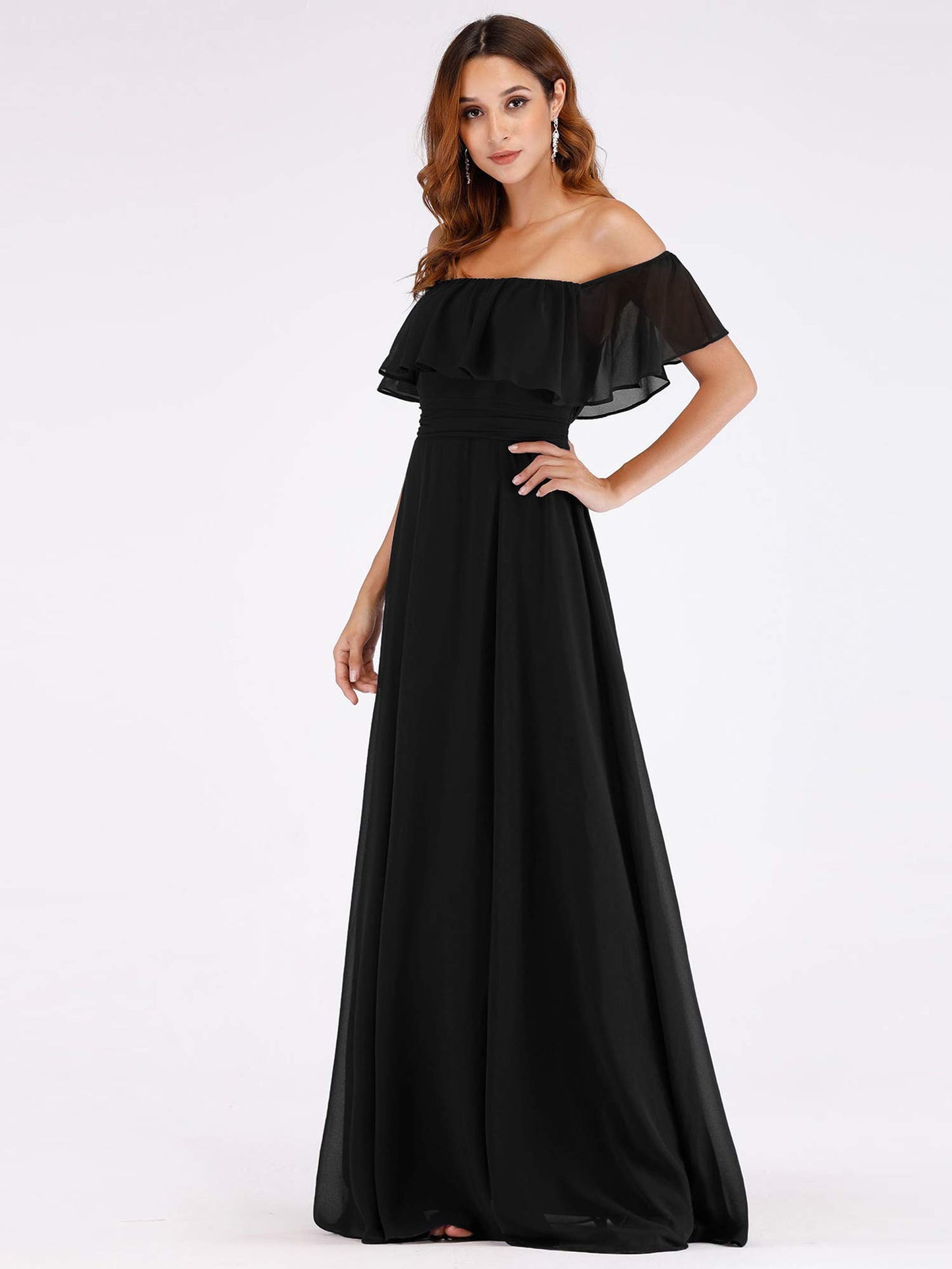 Women's Off The Shoulder Bridesmaid Dresses Side Split Beach Maxi Formal Dress Black US16