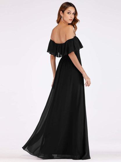 Women's Off The Shoulder Bridesmaid Dresses Side Split Beach Maxi Formal Dress Black US16