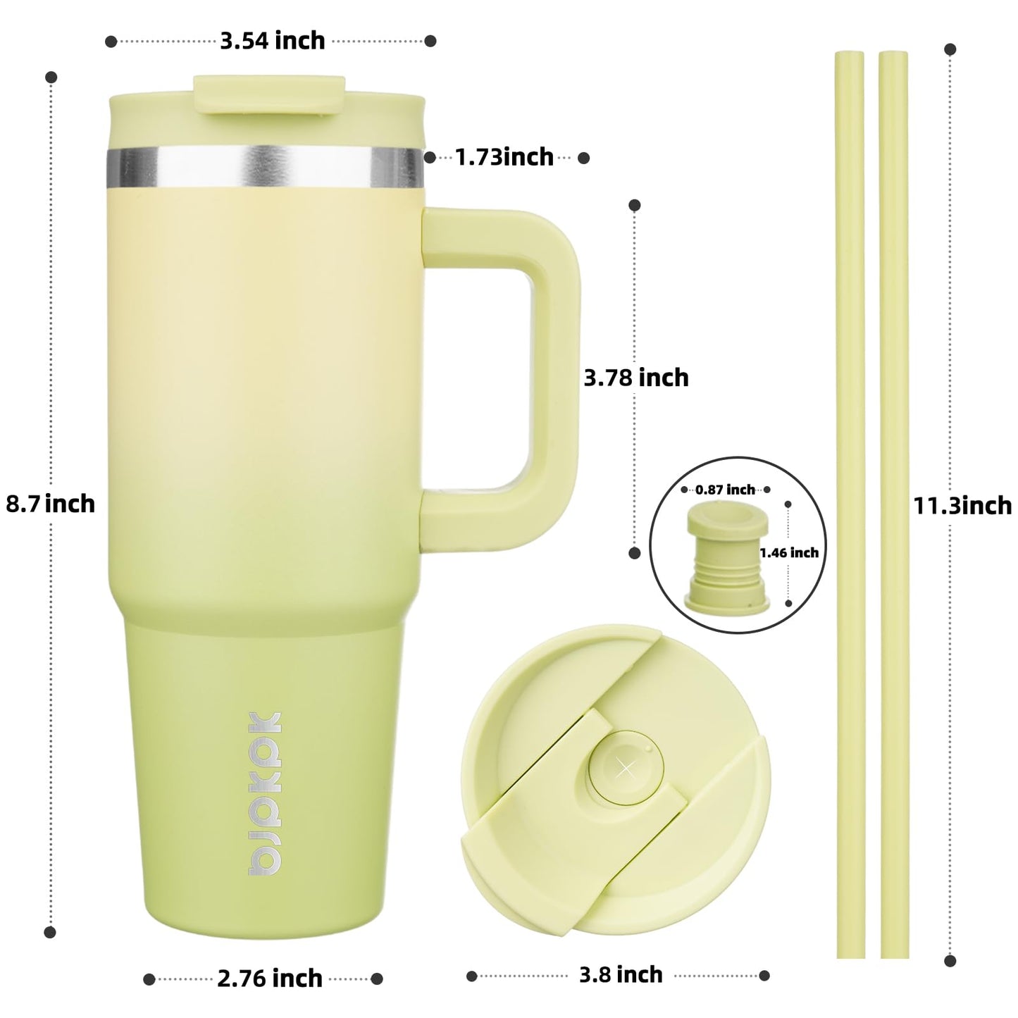 Tumbler With Handle Insulated Tumblers With Lid And Straw Stainless Steel Thermal Cup,Lime