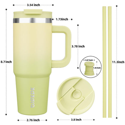 Tumbler With Handle Insulated Tumblers With Lid And Straw Stainless Steel Thermal Cup,Lime