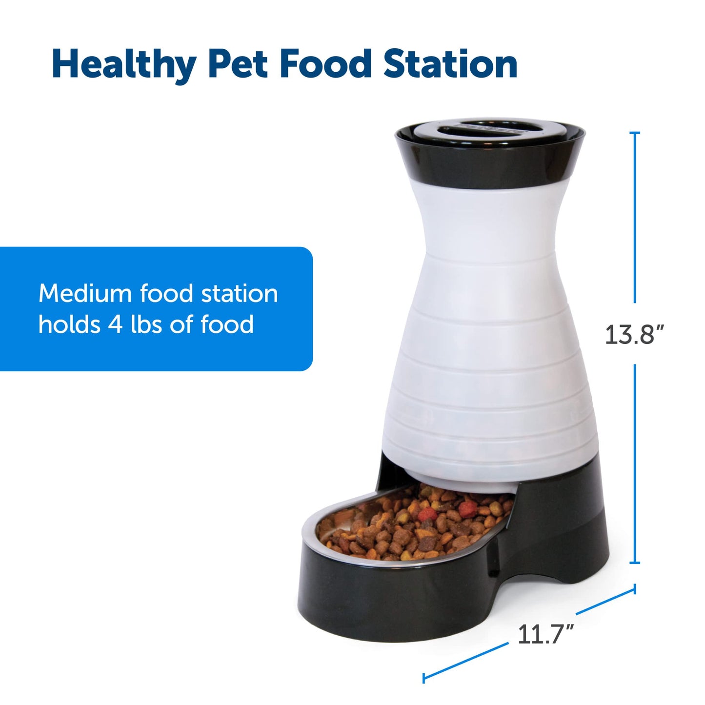 PetSafe Healthy Pet Food Station - Medium, 4 lb Kibble Capacity - Gravity Pet Feeder Dry Food Dispenser, Automatic Cat Feeder, Small to Medium Dog Feeder - Removable Stainless Steel Bowl Included