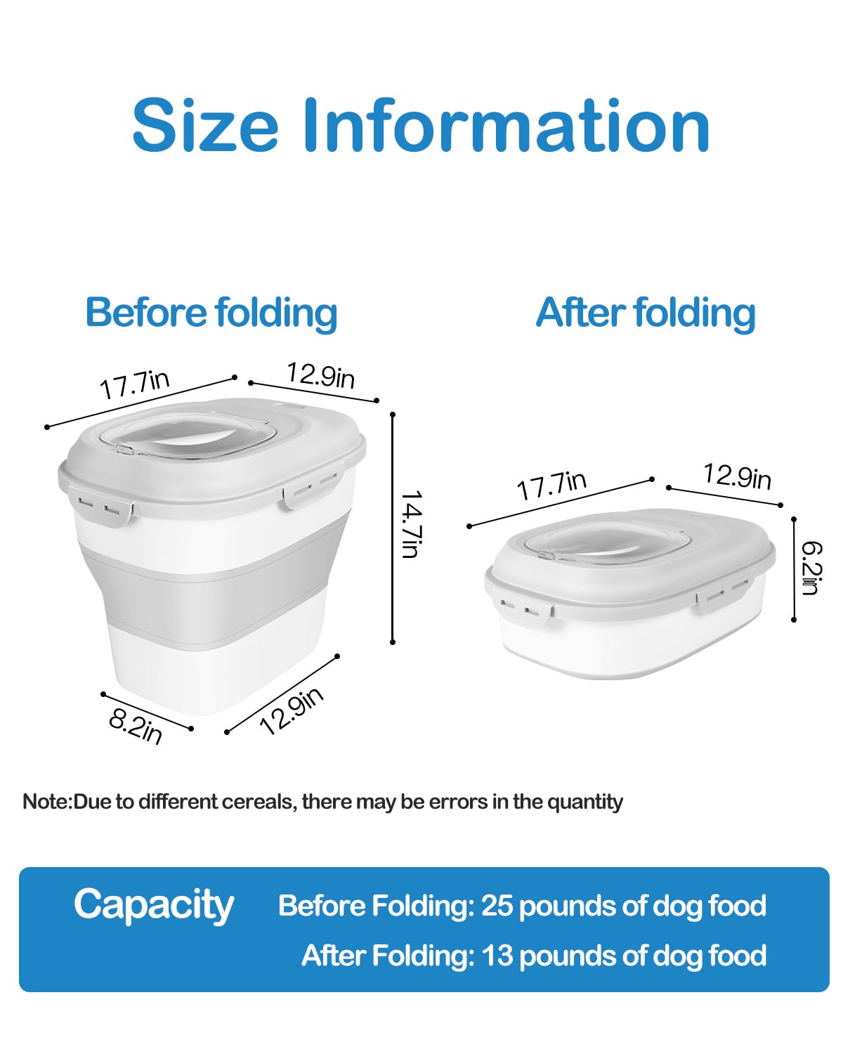 EFWEL 25 Lb Dog Food Storage Container + 4 Lb Dog Treats Container Included Scoop, Bpa Free, Medium Capacity Airtight Lids And Wheels Collapsible Pantry Storage Bin For Dog Cat Pet Dry Food