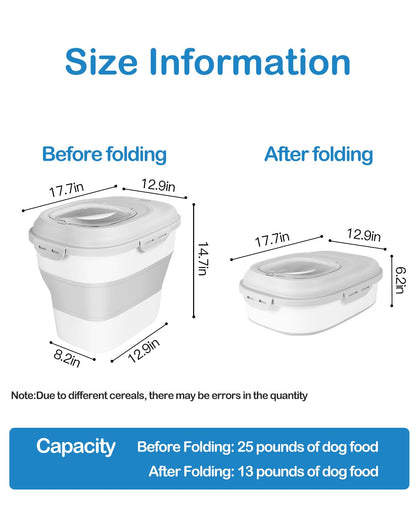 EFWEL 25 Lb Dog Food Storage Container + 4 Lb Dog Treats Container Included Scoop, Bpa Free, Medium Capacity Airtight Lids And Wheels Collapsible Pantry Storage Bin For Dog Cat Pet Dry Food