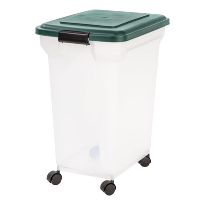 IRIS USA WeatherPro Airtight Dog Food Storage Container, Up to 42 lbs, Attachable Wheels, For Dog Cat Bird and Other Pet Food Storage Bin, Keep Fresh, Translucent Body, Green