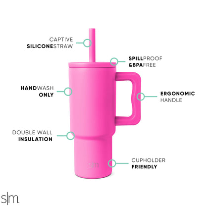 Simple Modern Kids 24 oz Tumbler with Handle and Silicone Straw Lid | Spill Proof and Leak Resistant | Reusable Stainless Steel Bottle | Gift for Kids Boys Girls | Trek Collection | Raspberry Vibes