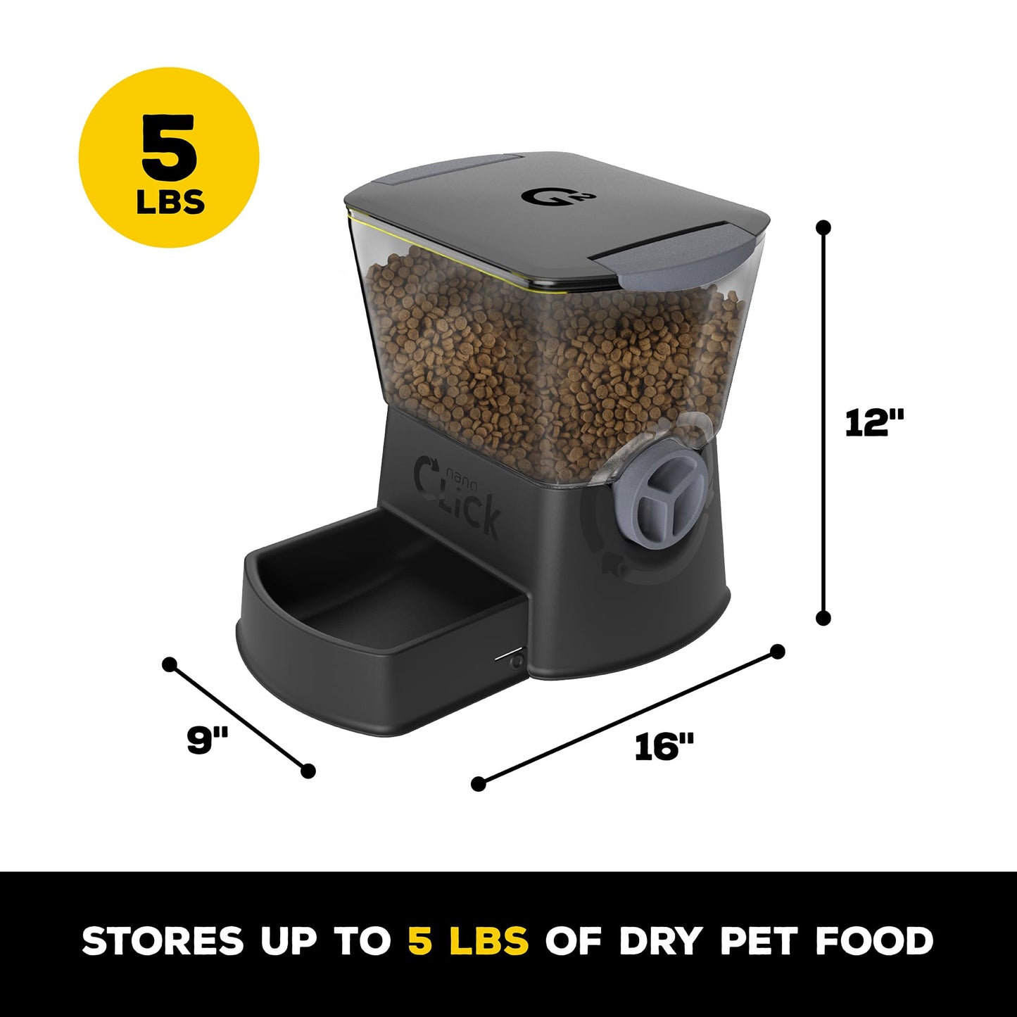 Gamma2 Nano Click, Dog Feeder & Cat Feeder 5lb Capacity for Cat Food or Dog Food Storage