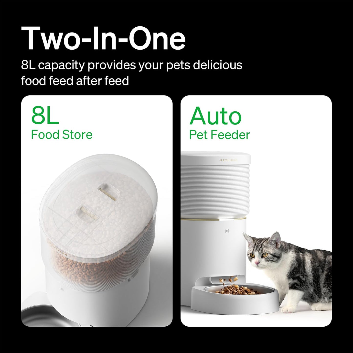 PETLIBRO Vacuum-Sealed Automatic Cat Feeders, 8L/34Cups Automatic Dog Feeder with 5G Wi-Fi, Automatic Cat Food Dispenser for Airtight Storage, Space Pet Feeder with 187mm Large Food Tray for Cat & Dog