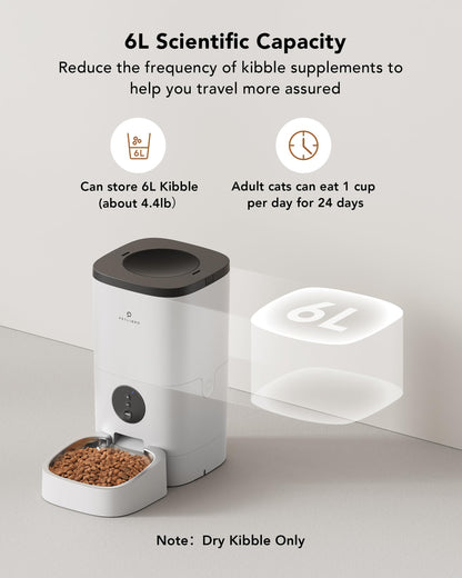 Automatic Dog Feeder, 6L Dog Food Dispenser with Customize Feeding Schedule, WiFi Automatic Dog Feeder with Timer Interactive Voice Recorder, Auto Dog Feeder for Cat Pet 1-4 Meals Dry Food