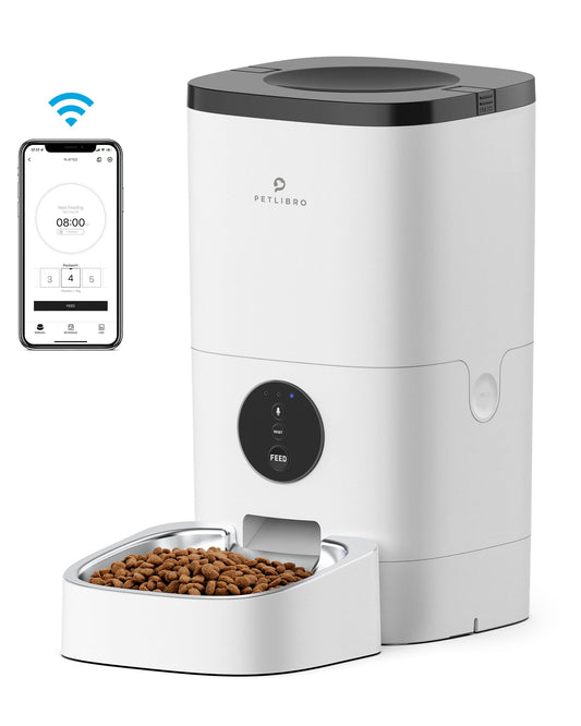 Automatic Dog Feeder, 6L Dog Food Dispenser with Customize Feeding Schedule, WiFi Automatic Dog Feeder with Timer Interactive Voice Recorder, Auto Dog Feeder for Cat Pet 1-4 Meals Dry Food