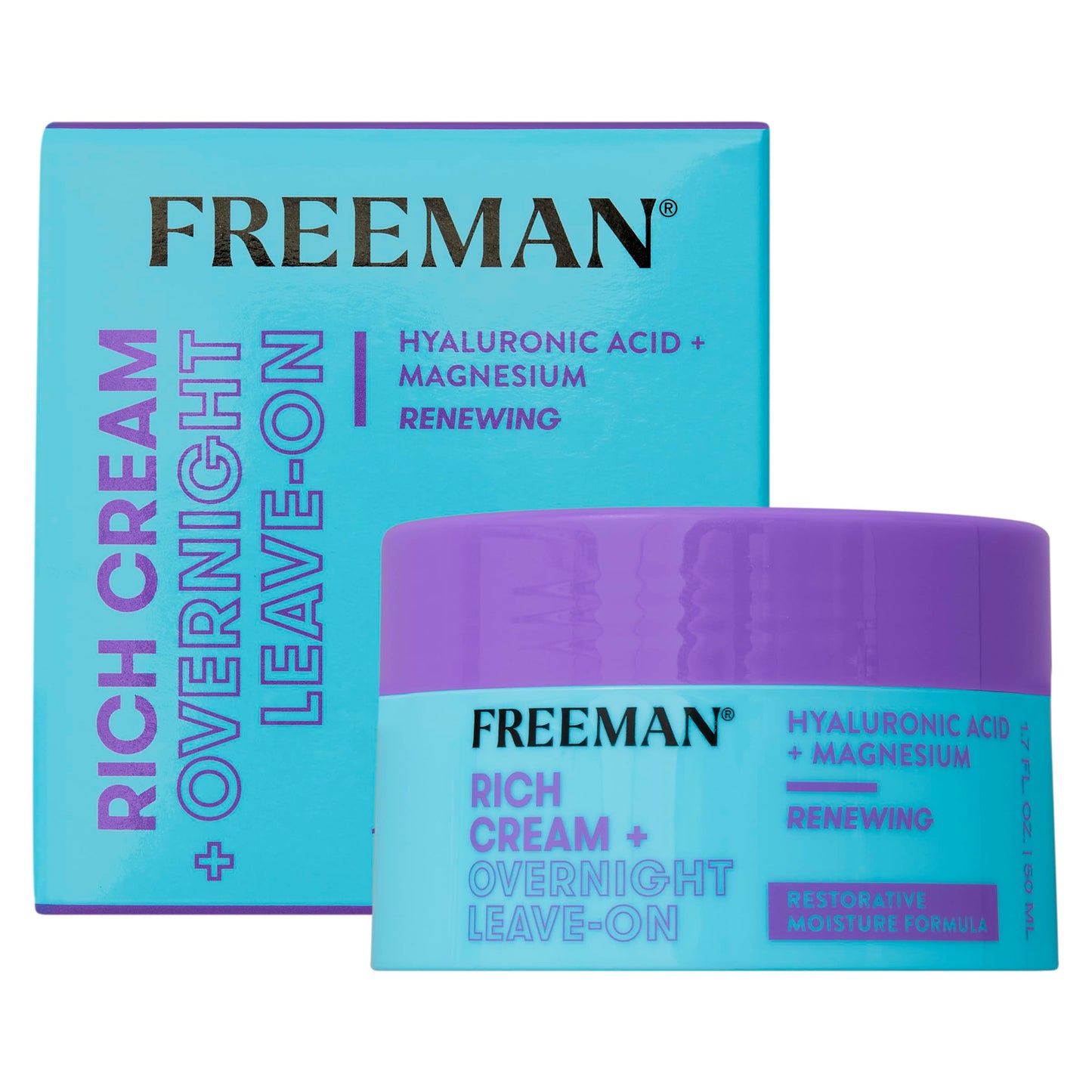 Freeman Restorative Moisturizing & Repairing Rich Cream + Overnight Leave-On Treatment, For Dull & Tired Skin, Infused With Magnesium & Hyaluronic Acid To Hydrate, 1.7 fl.oz./ 50 mL Jar