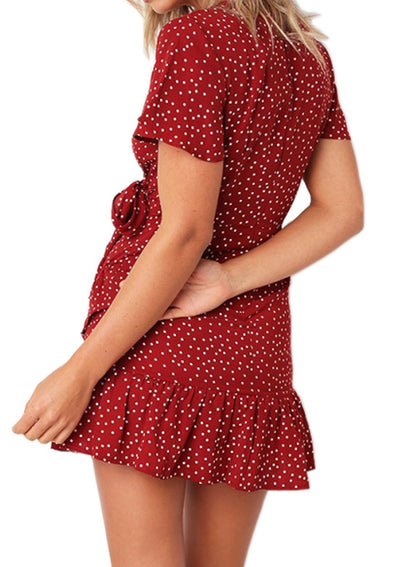 Women Short Sleeve Print Dress V Neck Short Dresses