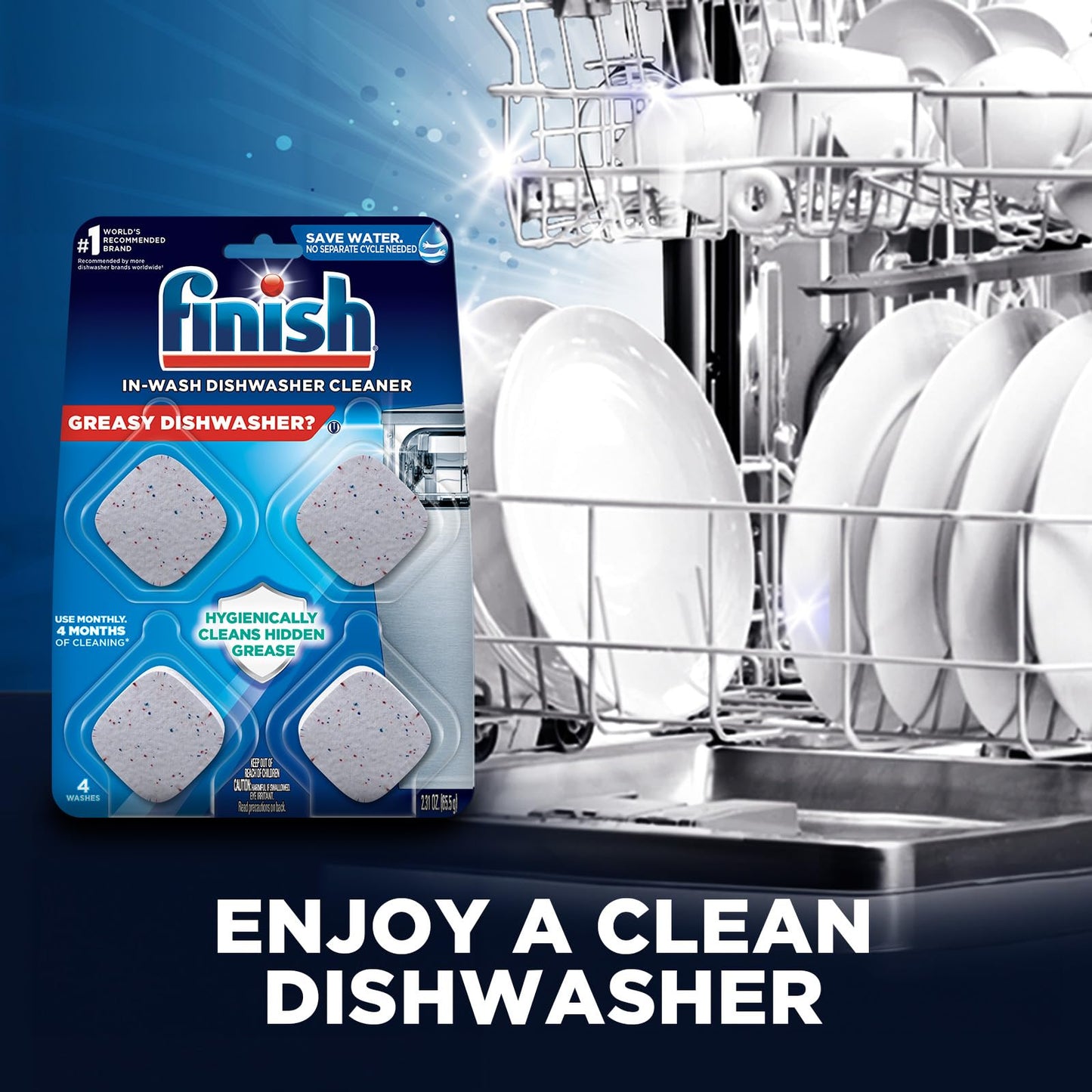 Finish Dishwasher Cleaner Tablets, 12 count, Hygienically Cleans Hidden Grease, Use in Normal Cycle, Lemon Scented, 12 Month Supply